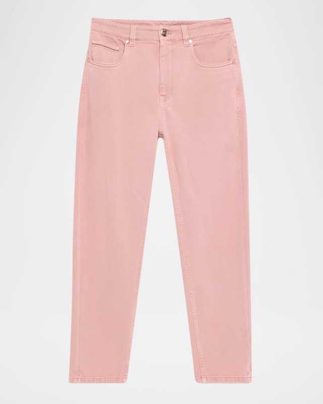 Garment Dyed Twill Tapered-Leg Jeans With Monili Trim